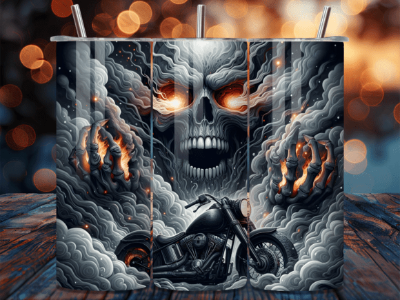 Download Flaming Skull Biker 20oz Tumbler Wrap - 20oz tumbler wrap Collection