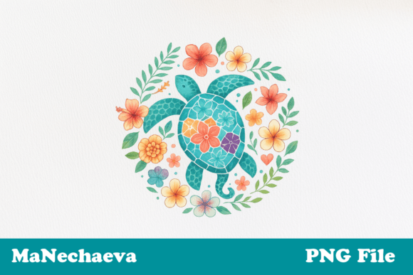 Download Tropical Floral Turtle Sublimation PNG - Premium Resources
