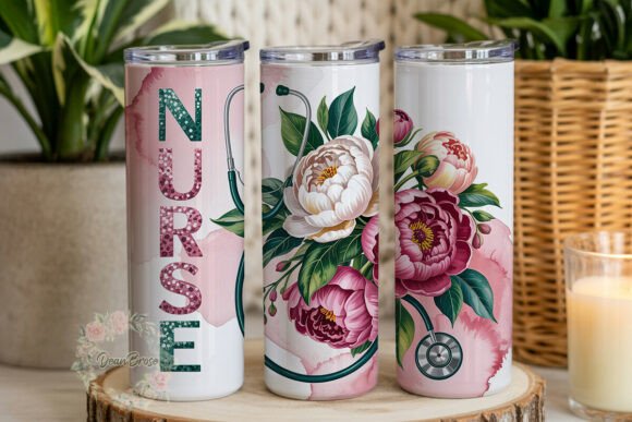Download Floral Peony Nurse 20oz Tumbler Wrap - 20oz tumbler wrap Collection