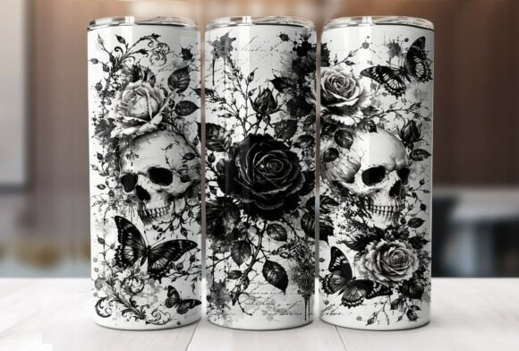 Download Gothic Skull Rose 20oz Tumbler Wrap PNG - Premium Resources